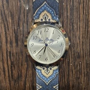 Vera Bradley Gold Dial Watch with Blue Patterned Strap